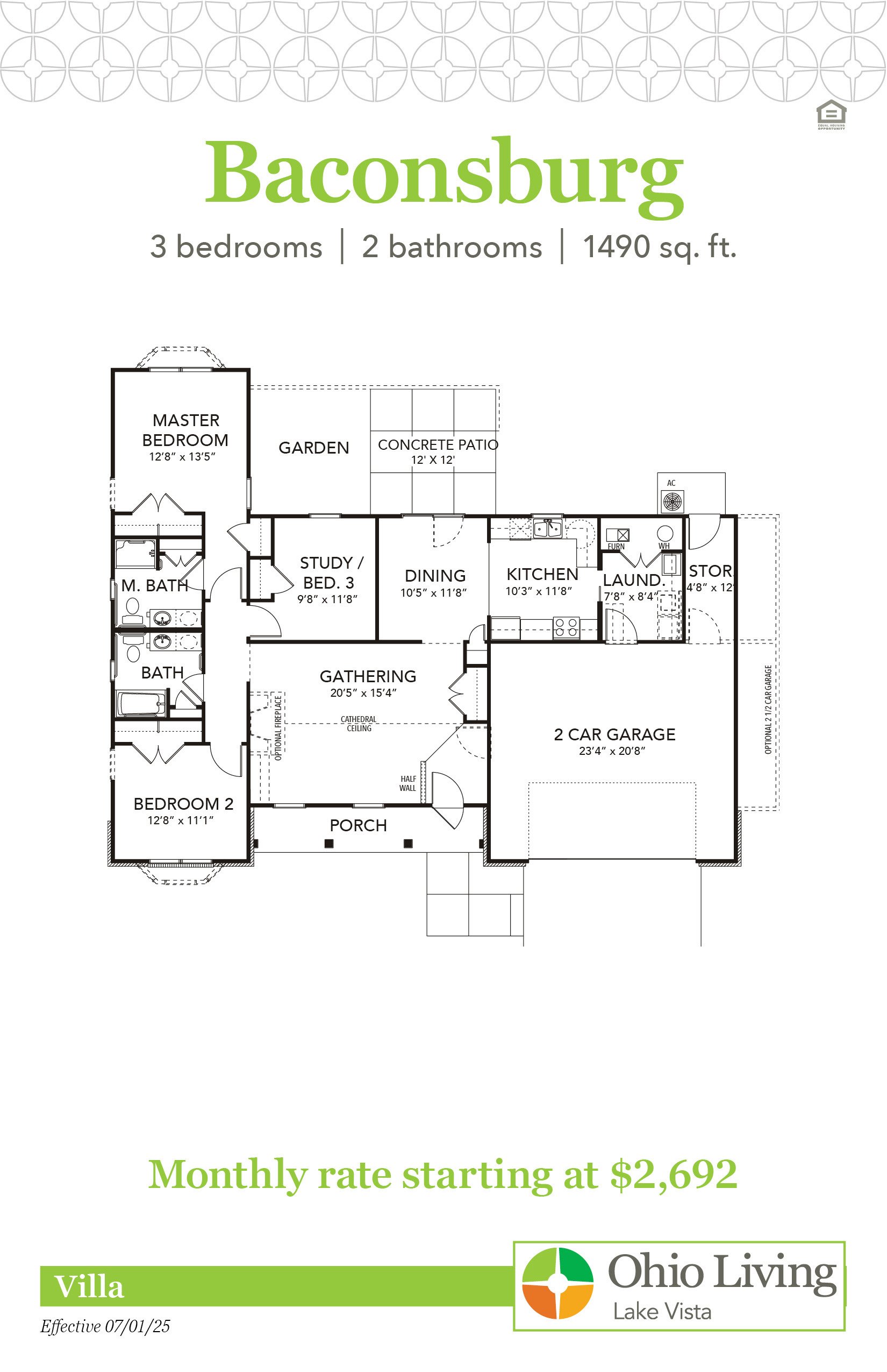 OLLV Villa Floor Plan with Price Baconsburg